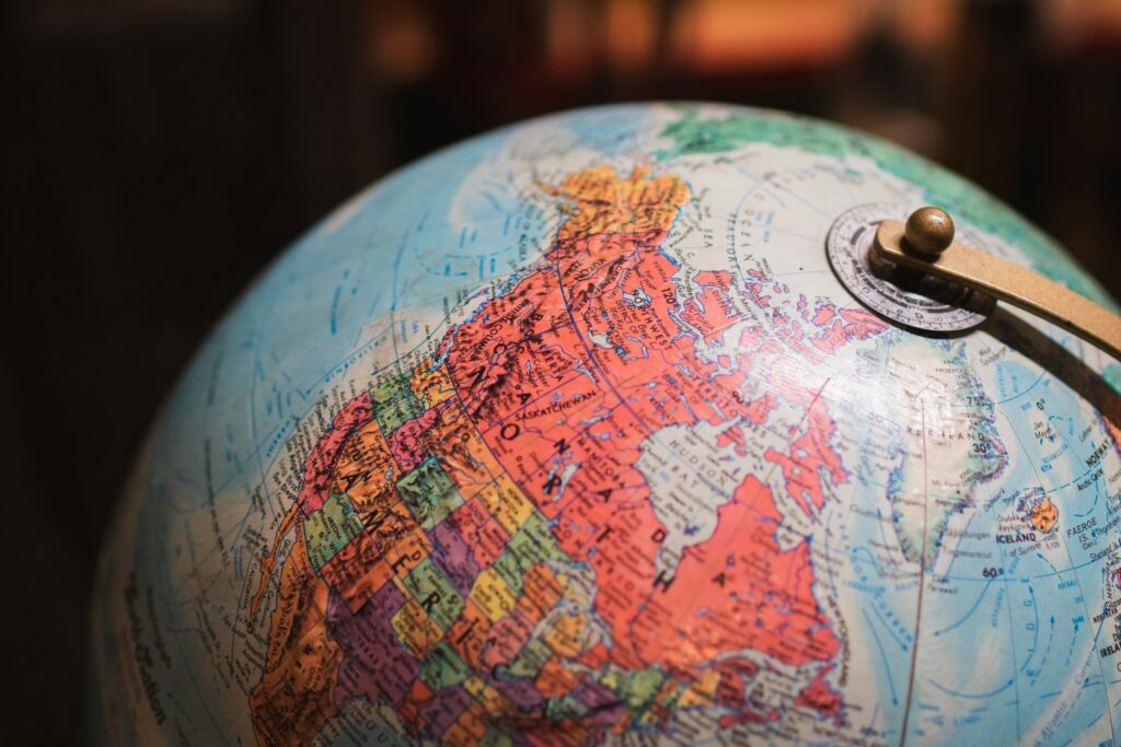 Close-up of a vintage globe representing Spanish localization for international markets
